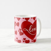 ピンキーと赤いハート愛の言葉のデザイン コーヒーマグカップ (正面右)