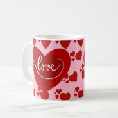ピンキーと赤いハート愛の言葉のデザイン コーヒーマグカップ (正面左)