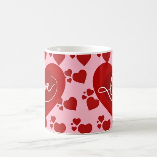 ピンキーと赤いハート愛の言葉のデザイン コーヒーマグカップ (中央)