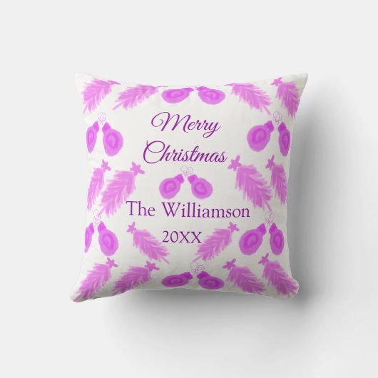 ピンキーなクリスマスレトロ追加の名前文字年の鐘の木 クッション (裏面)