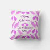ピンキーなクリスマスレトロ追加の名前文字年の鐘の木 クッション (正面)