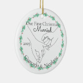 ピンキープロミス初めてのクリスマス 結婚した セラミックオーナメント (右)