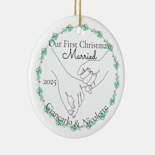 ピンキープロミス初めてのクリスマス 結婚した セラミックオーナメント (右)