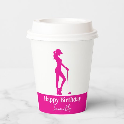 ピンキーレディーゴルファー誕生日モノグラム 紙コップ (裏面)