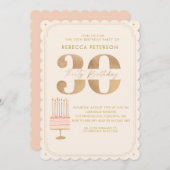 ピンキー金ゴールド30thバースデーケーキパーティー 招待状 (正面/裏面)