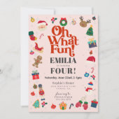 ピンクああ何おもしろいクリスマスウィンターバースデーパーティー 招待状 (正面)