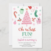 ピンクああ何おもしろいクリスマスバースデーパーティー 招待状 (正面)