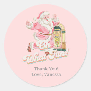 ピンクああ何おもしろいレトロGroovy Santaありがとう ラウンドシール