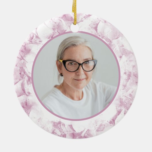 ピンクあじさい花ウォーターカラーメモリアル セラミックオーナメント (裏面)