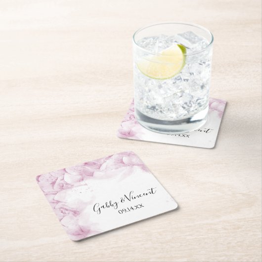 ピンクあじさい花ウォーター結婚カラー スクエアペーパーコースター (インサイチュ)