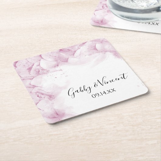 ピンクあじさい花ウォーター結婚カラー スクエアペーパーコースター (アングル)