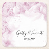 ピンクあじさい花ウォーター結婚カラー スクエアペーパーコースター (正面)