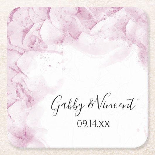 ピンクあじさい花ウォーター結婚カラー スクエアペーパーコースター (正面)