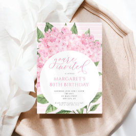 ピンクあじさい花サークルフレーム誕生日パーティー 招待状