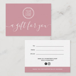 ピンクあなたのロゴのミニマリストのギフト証明書を追加 ノートカード