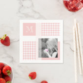 ピンクあなたの写真を追加Ginghamモノグラムモダン スタンダードカクテルナプキン (インサイチュ)