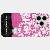 ピンクあなたの名前または引用文フェイクRhinestoneダマスク Case-Mate iPhoneケース (裏面 (横))
