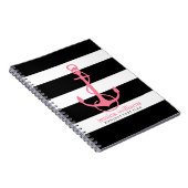 ピンクいかりと黒の白いストライプ ノートブック (右側)