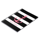 ピンクいかりと黒の白いストライプ ノートブック (左側)