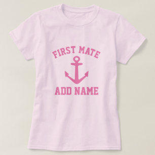 ピンクいかりのファーストメイトが女性用のボートシャツ Tシャツ
