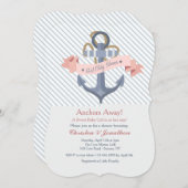 ピンクいかりバナーベビーシャワー招待状 招待状 (正面/裏面)