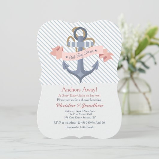 ピンクいかりバナーベビーシャワー招待状 招待状 (スタンド正面)