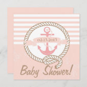 ピンクいかりバナーベビー航海のシャワー招待状 招待状 (正面/裏面)