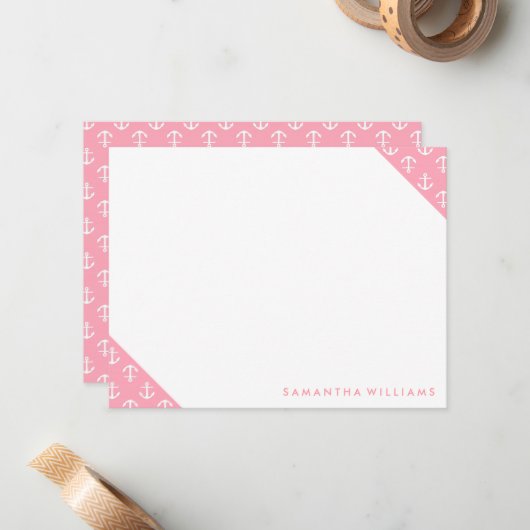 ピンクいかりパタカスタムーンノートカード ノートカード (正面/裏面インサイチュ)