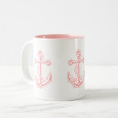 ピンクいかり航海のデザイン ツートーンマグカップ (正面左)