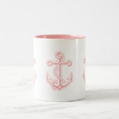 ピンクいかり航海のデザイン ツートーンマグカップ (中央)