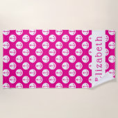 ピンクいかり パーソナライズされた ビーチタオル (正面)