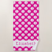 ピンクいかり パーソナライズされた ビーチタオル (正面)