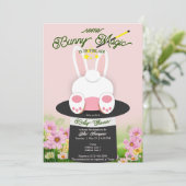 ピンクいくつかのバニー魔法ハットトリックガーデンベビーシャワー 招待状 (スタンド正面)