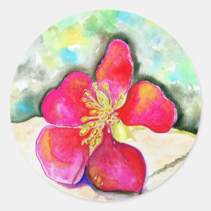 ピンクいちご花水色 ラウンドシール