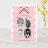 ピンクうろこ赤い弓クリスマスフォトコラージュ カード (黄色い花)