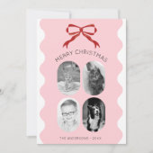 ピンクうろこ赤い弓クリスマスフォトコラージュ シーズンカード (正面)