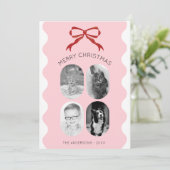 ピンクうろこ赤い弓クリスマスフォトコラージュ シーズンカード (スタンド正面)