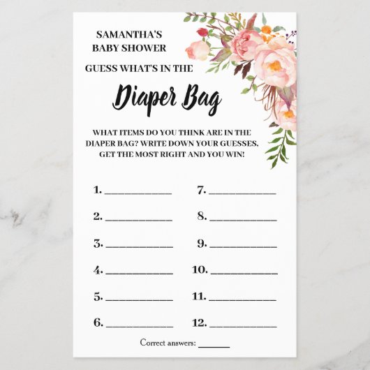 ピンクおむつシャワーバッグのゲームカードに何が チラシ (正面)