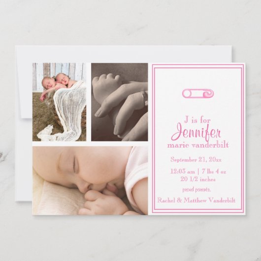 ピンクおむつピンベビー写真のお知らせ 案内状 (正面)