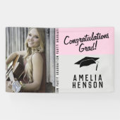 ピンクおめでとうございます卒業パーティーの写真 横断幕 (横)