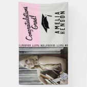 ピンクおめでとうございます卒業パーティーの写真 横断幕 (縦)