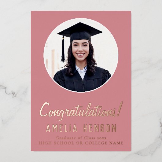 ピンクおめでとうございます卒業生2写真卒業 箔シーズンカード (正面)