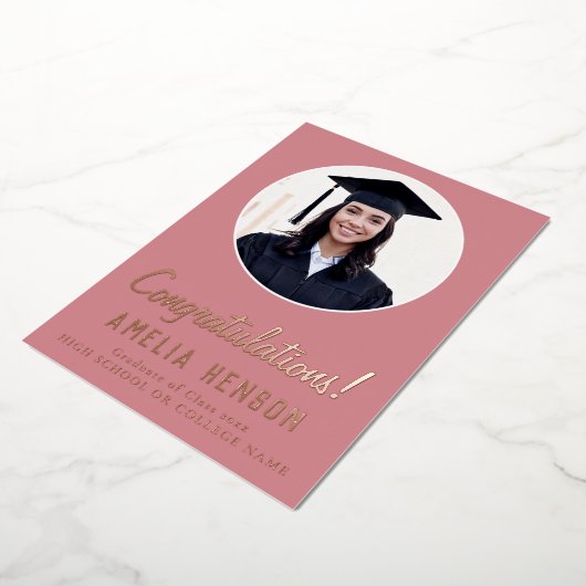 ピンクおめでとうございます卒業生2写真卒業 箔シーズンカード (回転した状態)