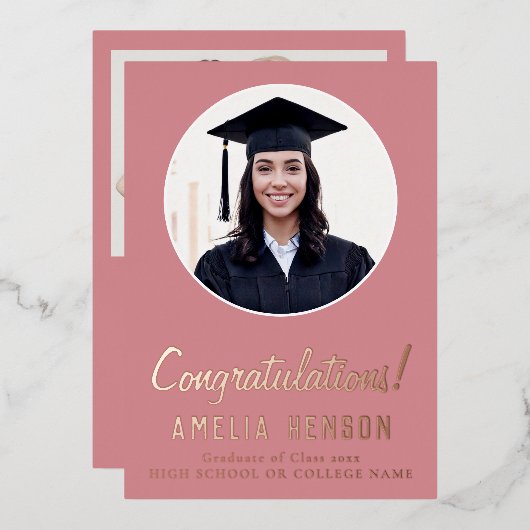 ピンクおめでとうございます卒業生2写真卒業 箔シーズンカード (正面/裏面)