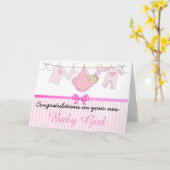 ピンクおめでとうございます新生児ガールカード カード (黄色い花)