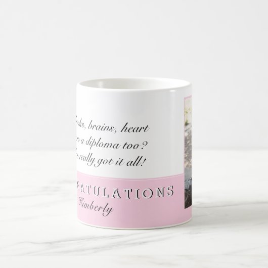 ピンクおめでとうのメッセージの写真 コーヒーマグカップ (中央)