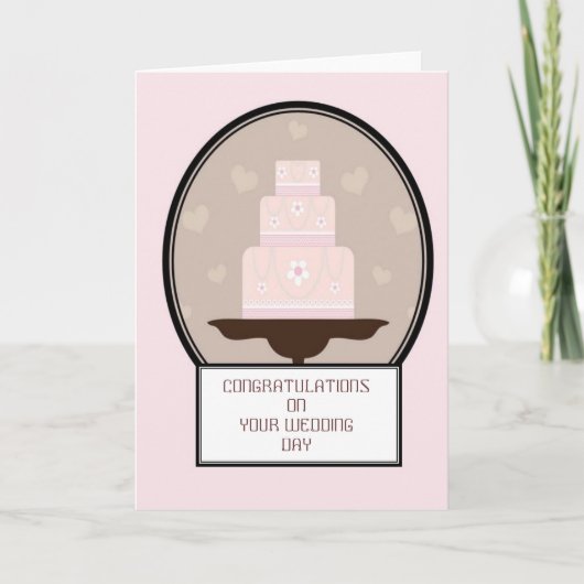 ピンクおめでとう結婚式の日ケーキカード カード (正面)