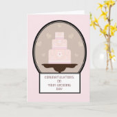 ピンクおめでとう結婚式の日ケーキカード カード (黄色い花)