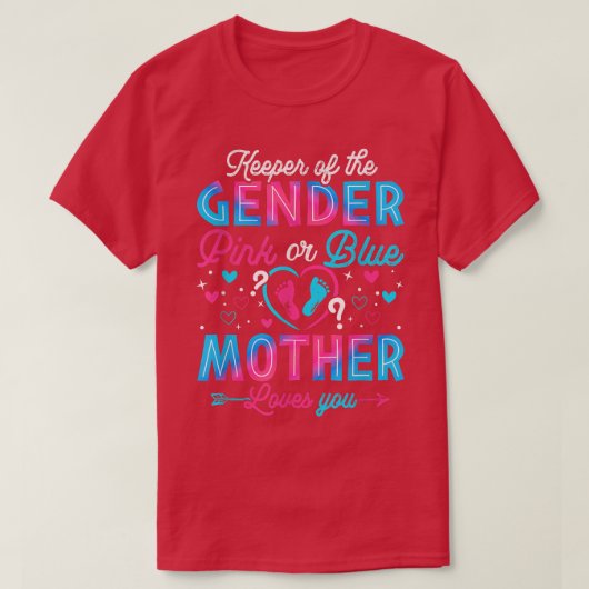 ピンクおもしろいかブルーの母親が性別を明らかにあなたを愛する Tシャツ (デザイン正面)