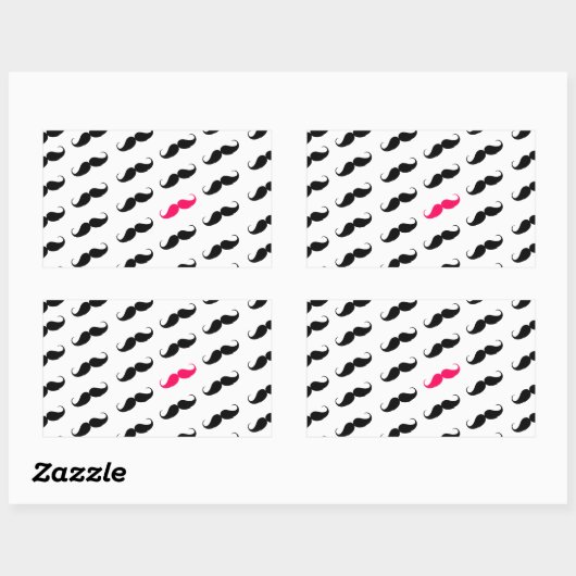 ピンクおもしろいとガーリー黒の口ひげ模様 長方形シール (シート)